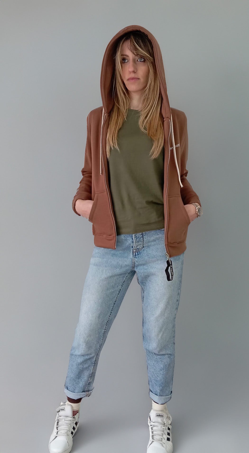 Felpa full zip con cappuccio in cotone 100x100