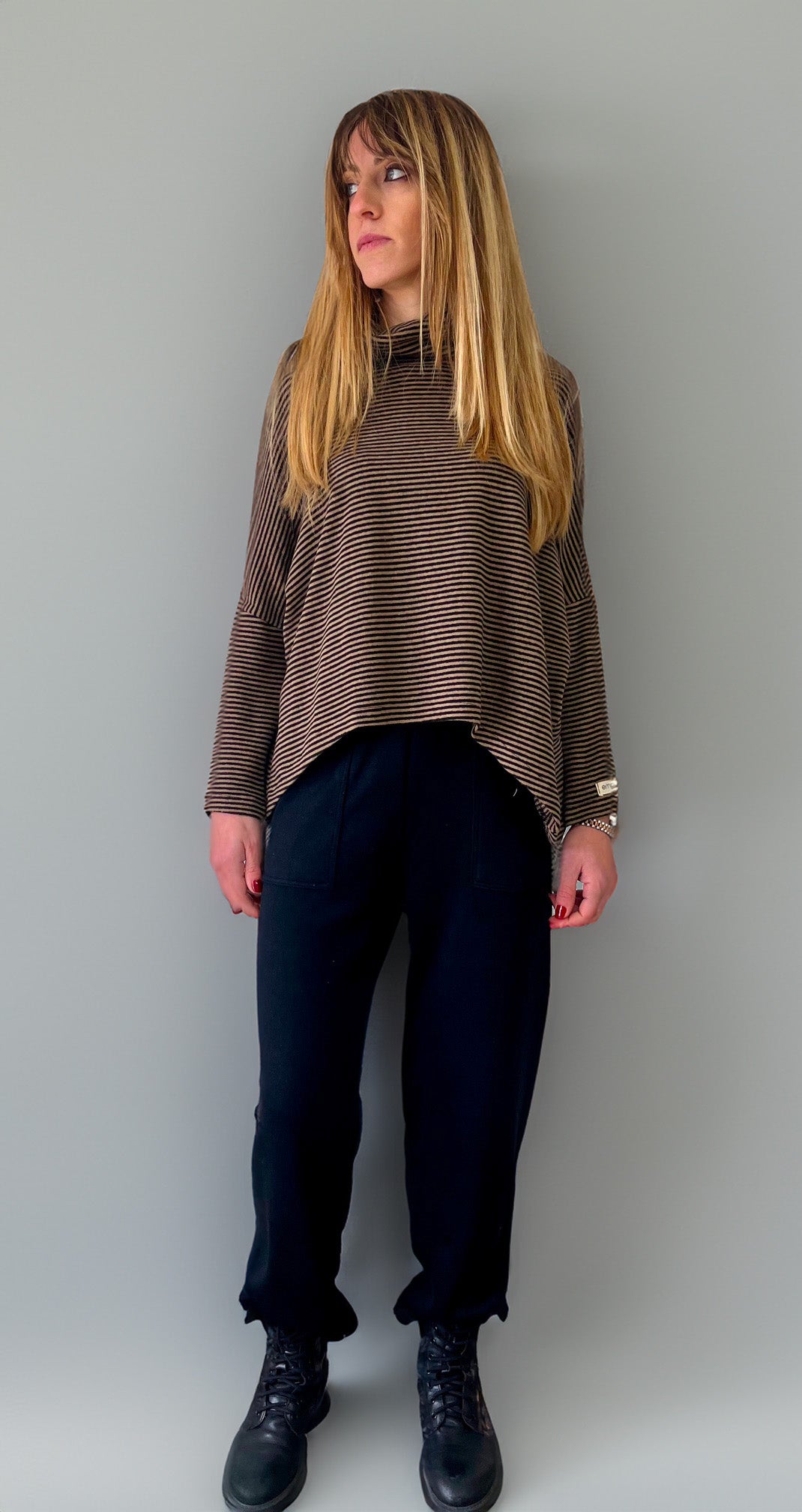 Maglia a righe pipistrello in caldo cotone