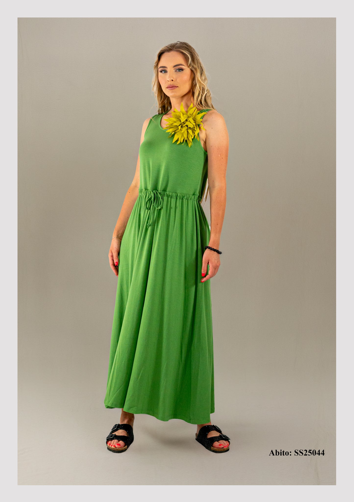 Abito lungo con coulisse in viscosa layocel jersey