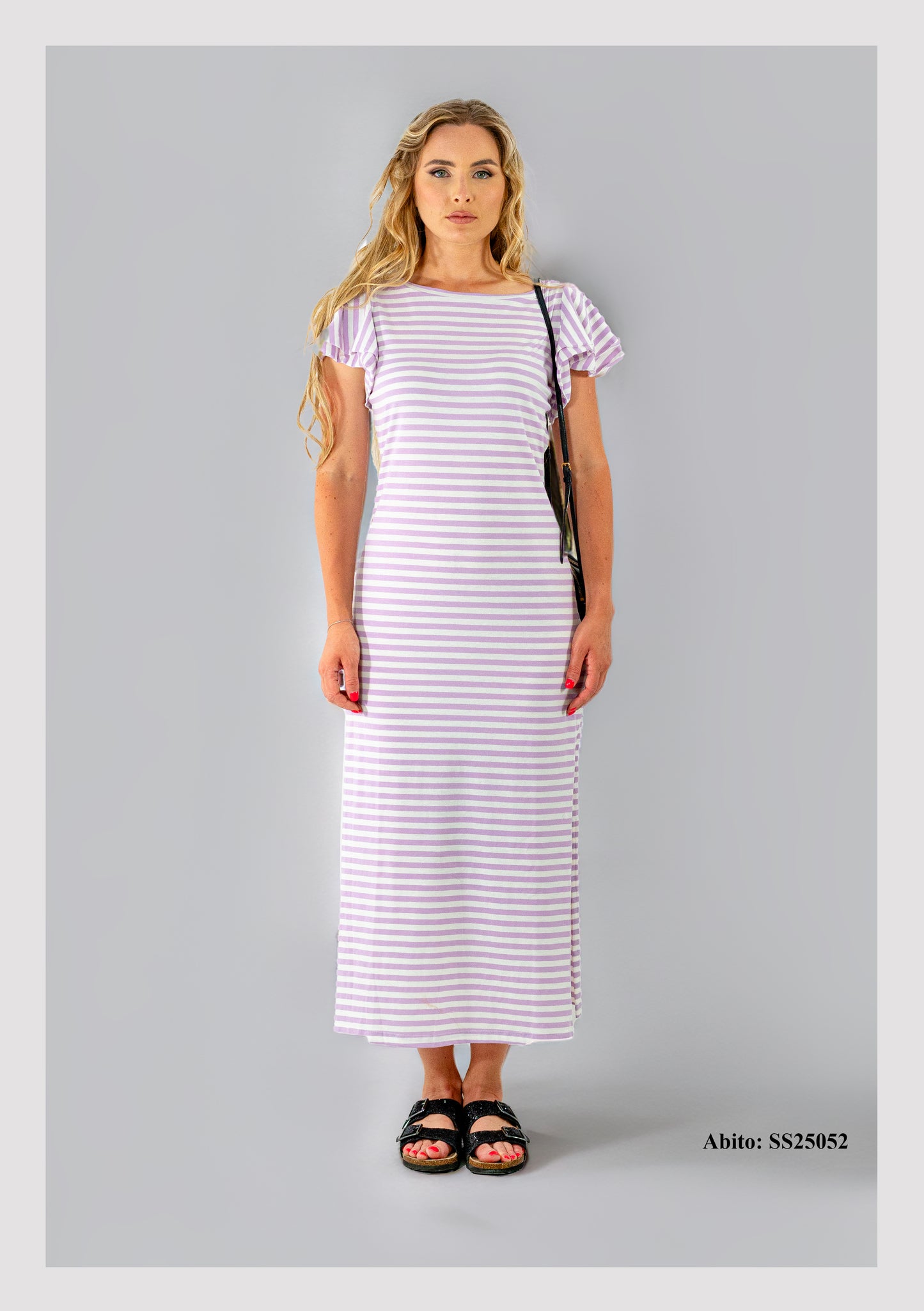 Abito con ruches in cotone jersey rigato