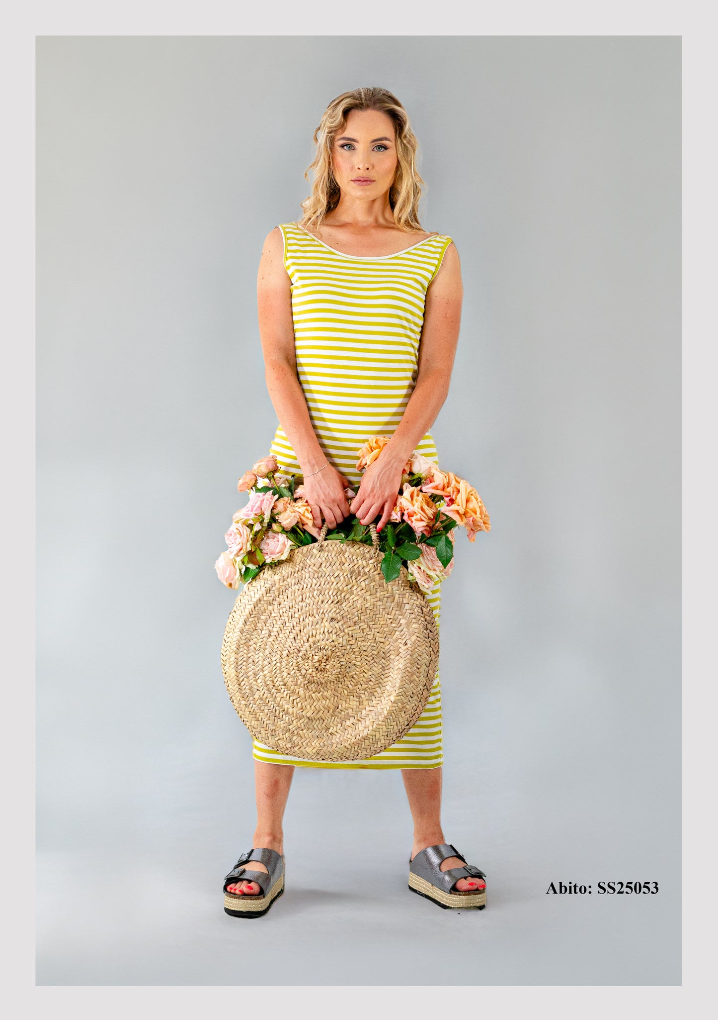 Abito canotta con coulisse in cotone jersey rigato